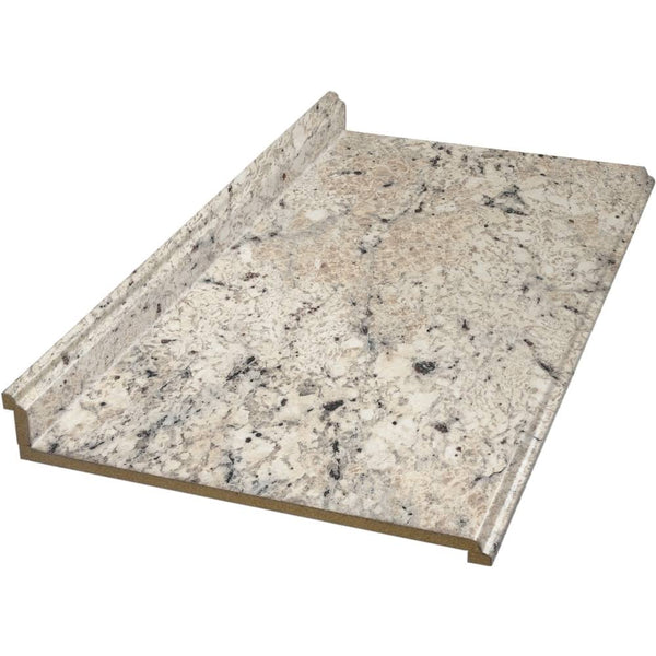VT Dimensions Formica 48-in x 25.4988-in x 4.375-in Ouro Romano- Etchings Straight Laminate Countertop with Integrated Backsplash in Off-White